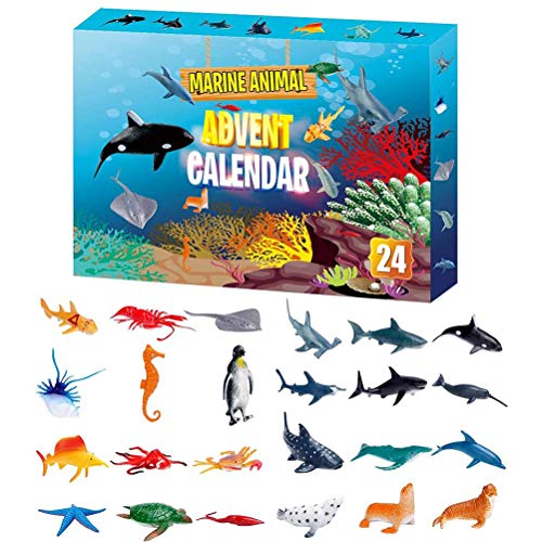 DUOCACL Calendario de Adviento de Navidad 2020, 24 Piezas, Juguete Educativo de Animales Marinos, Regalo Sorpresa de Cuenta atrás de Navidad para niños y niñas