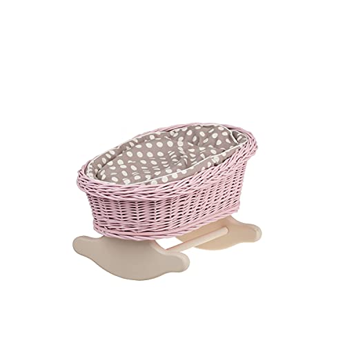 e-wicker24 Una cama mecedora de color rosa, una cuna mecedora, una rejilla de mimbre para muñecas, cama de muñecas.