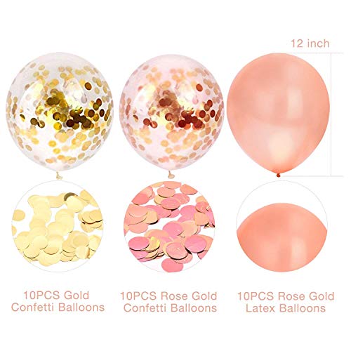 EKKONG 30 Piezas Globo de Confeti,Rose Gold Circle Confeti con Globos de Fiesta de látex para Decoraciones de cumpleaños(30cm)