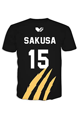 Enhopty Anime Manga MSBY Black Jackal Volleyball Club Kiyoomi Sakusa nº 15 Camiseta de cuello redondo con capucha, manga corta, color negro, talla L (contorno de pecho: 106 cm)