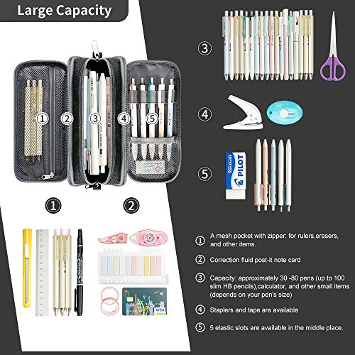 Estuche grande para lápices Estuches escolares de gran capacidad, portátil, papelería de oficina, útiles escolares, adecuado para estudiantes universitarios de secundaria, regalos(negro)