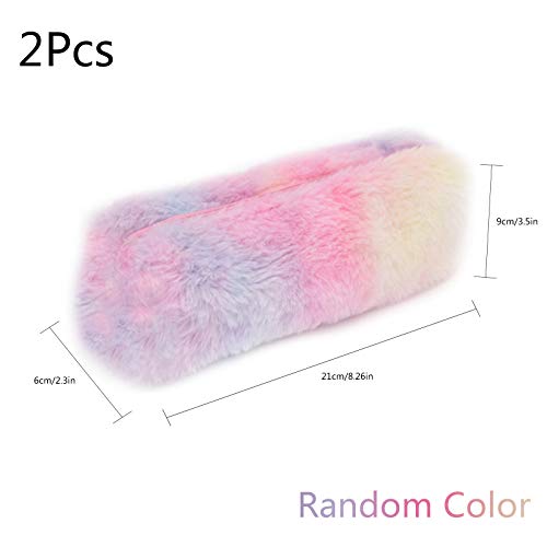 Estuche para lápices arcoíris peluche 2 piezas Estuche para lápices peludo Lindo portalápices arcoíris Estuche para lápices suave esponjoso Bolsas de almacenamiento de Útiles escolares