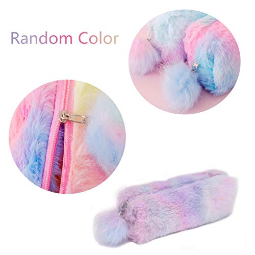 Estuche para lápices arcoíris peluche 2 piezas Estuche para lápices peludo Lindo portalápices arcoíris Estuche para lápices suave esponjoso Bolsas de almacenamiento de Útiles escolares