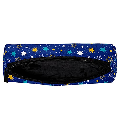 Estuche para lápices con cremallera y organizador de monedas, bolsa de maquillaje para mujeres, adolescentes, niñas, niños, estrellas, color amarillo, blanco, fondo azul