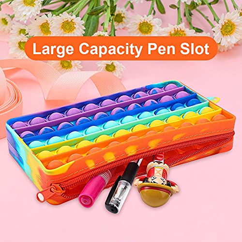 Estuche para Lápices Push Bubbles Pop, Rainbow Squeeze Bubble Portalápices portátil, Stress Reliever Bolsas de Lápices Portátiles Papelería, para Adultos, Niñas, Niños, Adolescentes (Rainbow A)