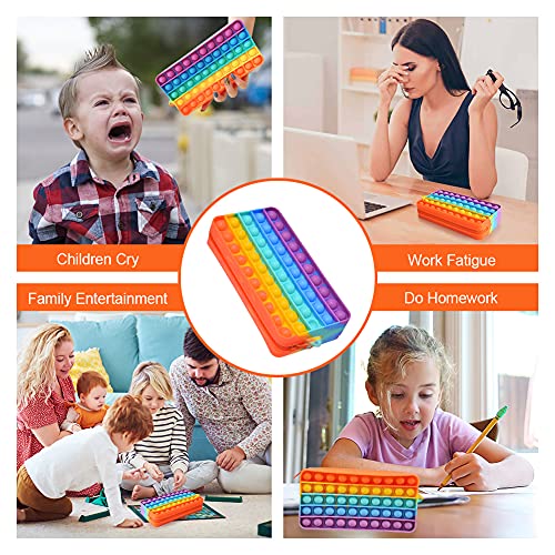 Estuche para Lápices Push Bubbles Pop, Rainbow Squeeze Bubble Portalápices portátil, Stress Reliever Bolsas de Lápices Portátiles Papelería, para Adultos, Niñas, Niños, Adolescentes (Rainbow A)