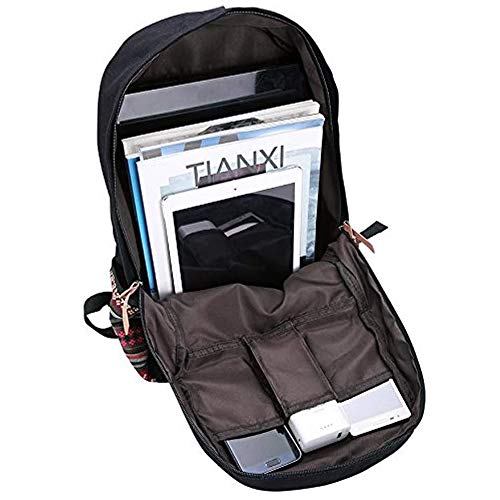 Evay Lona Mochila Vintage Colorida Banda Escuela para jóvenes Adolescentes y niñas Ligero Lindo Impermeable Casual Mochila Tiene 14 Pulgadas Laptop Escuela Bolso Mochila Negro