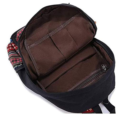 Evay Lona Mochila Vintage Colorida Banda Escuela para jóvenes Adolescentes y niñas Ligero Lindo Impermeable Casual Mochila Tiene 14 Pulgadas Laptop Escuela Bolso Mochila Negro