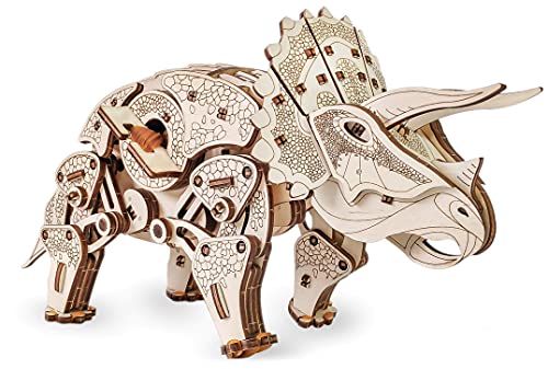 EWA Eco-Wood-Art Triceratops de Dinosaurio mecánico 3D de Madera-Rompecabezas para Adultos y Adolescentes-Montaje sin pegamento-283 Piezas, Color Naturaleza