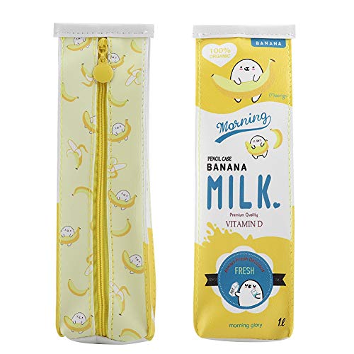 Fdit Estuche de 3 colores con diseño de leche, impermeable, de poliuretano, gran capacidad, color amarillo