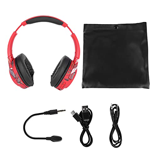 FEYV Auriculares Inalámbricos con Micrófono, Auriculares Luminosos Montados En La Cabeza, Plegables De Múltiples ángulos con Cable De Carga USB para Jóvenes para El Hogar(Rojo)