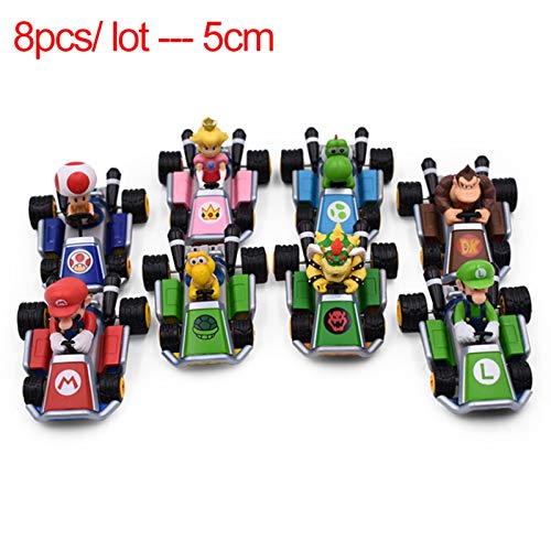 FFLSDR Super Mario Kart Pull Back Coche Luigi Bowser Koopa Donkey Kong Princess Peach Peach Toad Mushroom Kart Figura Juguetes Set (Color : 8 pcs)