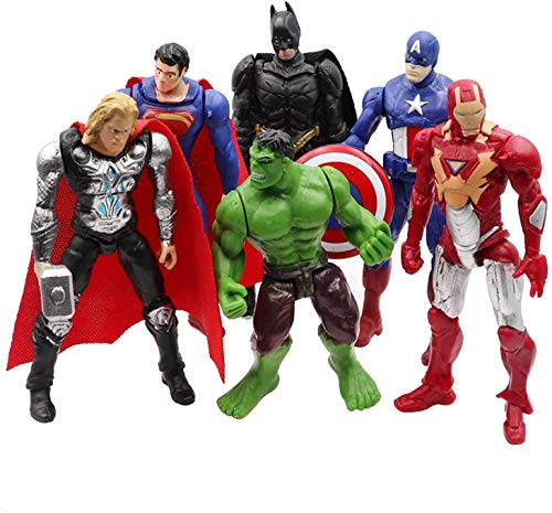 Figuras de acción de superhéroe – Juego de juguetes de los Vengadores Mutant Teenage juego de 6 piezas de 4 pulgadas, Batman, Hulk, Superman, Thor, Ironman y Capitán América Juguetes