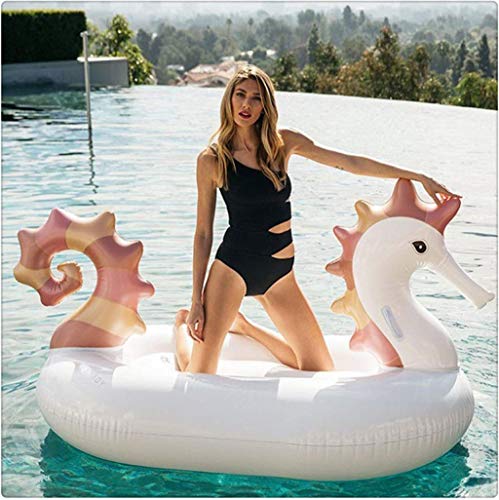 Flotador de piscina inflable de caballito de mar gigante de 220 cm - Juguetes divertidos para fiestas de agua - Anillo de natación para tumbona de colchón de aire para montar (juguetes de piscina)