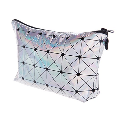 Fringoo holográfica estuche escuela organizador monedas tipo cartera soporte de documentos bolígrafo bolsa de viaje de piel, color Holographic Triangles Small