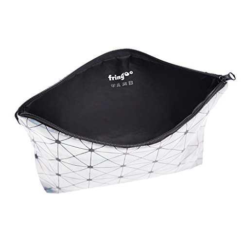 Fringoo holográfica estuche escuela organizador monedas tipo cartera soporte de documentos bolígrafo bolsa de viaje de piel, color Holographic Triangles Small