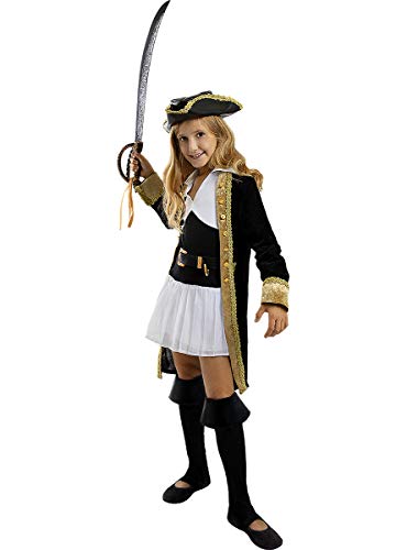 Funidelia | Disfraz de Pirata Deluxe- Colección Colonial para niña Talla 10-12 años ▶ Corsario, Bucanero - Color: Negro - Divertidos Disfraces y complementos