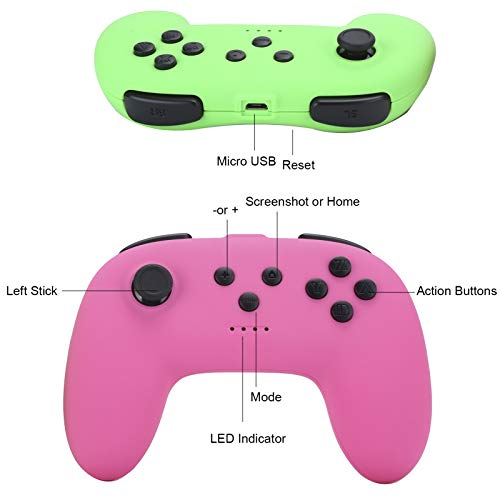 Gamepad con Mango de Juego con batería de Litio de 350 mAh incorporada para Consolas de Juegos Switch(Green + Pink, Pisa Leaning Tower Type)
