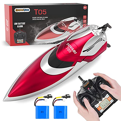 GizmoVine Barco Teledirigido, Barco RC de Alta Velocidad, Barcos de Carreras de 25 Km / H 2,4 GHz con 2 BateríAs Recargables Alarma de BateríA Baja, RecuperacióN de Vuelco para NiñOs, NiñAs y Adultos