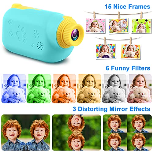 GKTZ Cámara de Video para niños - Cámara Digital Videocámara Regalos de cumpleaños para niñas de 3 4 5 6 7 8 9, Grabadora de Video para niños para niños pequeños con Tarjeta SD de 32 GB - Azul