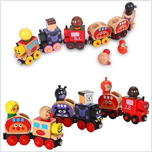 Gobus 6 PCS Tren de Madera Juguete de Coches de Juguete con Coche de Dibujos Animados Desmontable Juguete Creativo Educativo