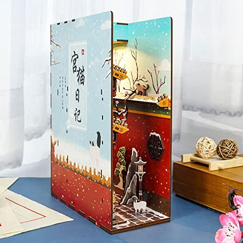 GQGQ Insertos de Rincón de Libro de Madera DIY Diagon Alley Libro De Madera Rincón con luz de Inducción LED Sujetalibros De Arte Regalos Creativos para Niños y Amigos (Color : Palace Diary)