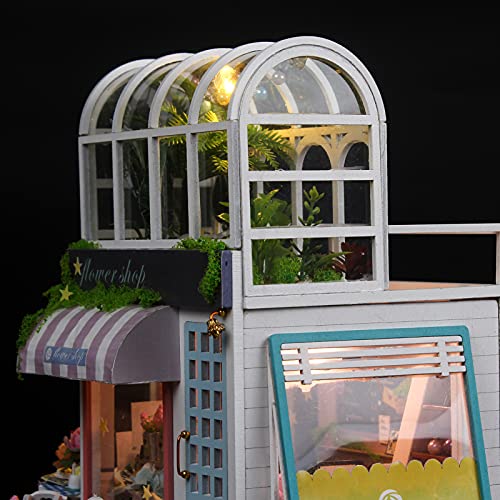 Greensen Kit De Casa De Muñecas, Modelo De Tienda De Flores En Miniatura, Divertido Bricolaje Juguetón con Luz LED para Niña para Niños, Casa De Juegos para Niño