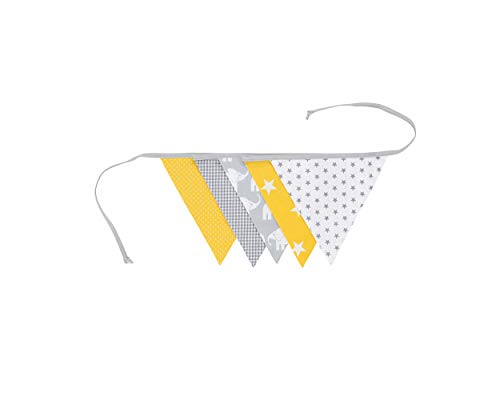 Guirnalda de banderines de ULLENBOOM ® con elefantes amarillo (guirnalda de tela: 1,90 m; 5 banderines; decoración para la habitación de los niños; fiestas de bienvenida para bebés)