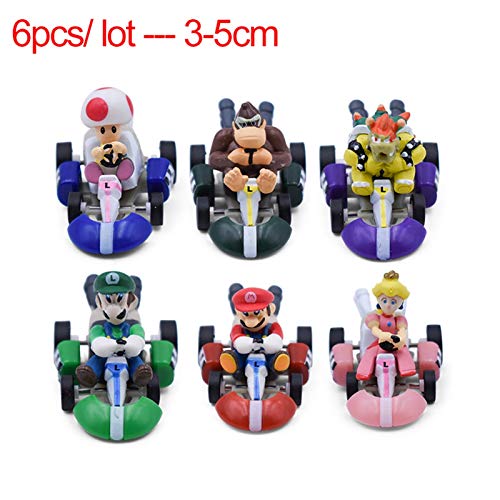 Gwgbxx Super Mario Kart Pull Back Coche Luigi Bowser Koopa Donkey Kong Princess Peach Peach Toad Mushroom Kart Figura Juguetes Set (Color : 6 pcs)