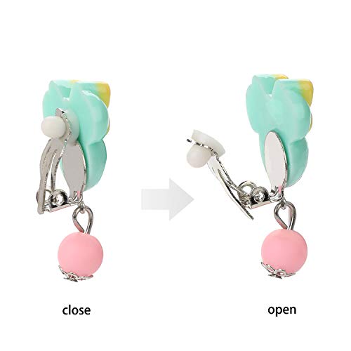 Hifot 14 pares Pendientes de clip Pendientes de diseño sin perforaciones Vestir accesorios de joyería princesa para niñas niños pequeños en 2 cajas claras