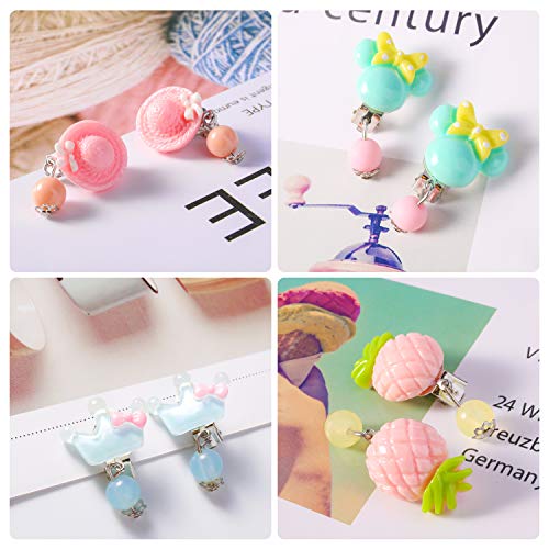 Hifot 14 pares Pendientes de clip Pendientes de diseño sin perforaciones Vestir accesorios de joyería princesa para niñas niños pequeños en 2 cajas claras