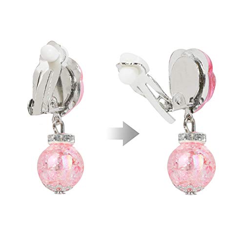 Hifot 7 pares Pendientes de clip Pendientes de diseño sin perforaciones Vestir accesorios de joyería princesa para niñas niños pequeños en 2 cajas claras