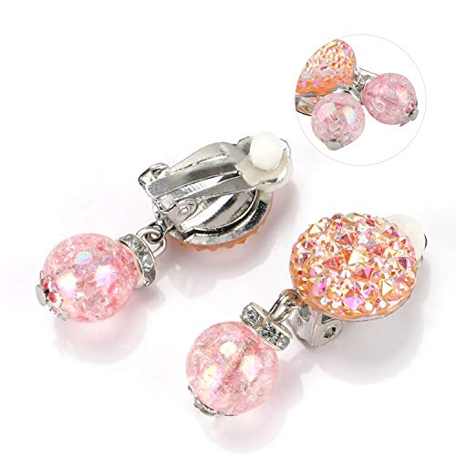 Hifot 7 pares Pendientes de clip Pendientes de diseño sin perforaciones Vestir accesorios de joyería princesa para niñas niños pequeños en 2 cajas claras