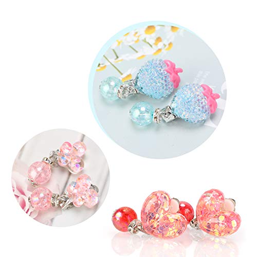 Hifot 7 Pares Pendientes niña de Clip, Princesa joyería Aretes Pretend Play Dress up Vestir Accesorios, Cumpleaños Regalo niña Artículos de Fiesta
