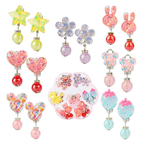 Hifot 7 Pares Pendientes niña de Clip, Princesa joyería Aretes Pretend Play Dress up Vestir Accesorios, Cumpleaños Regalo niña Artículos de Fiesta