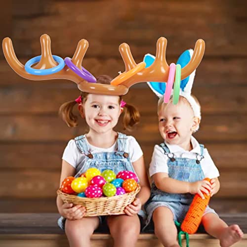 HONMOK 2pcs Juego de Lanzamiento de Anillos Toss Game Juego de Lanzamiento de Cuerno de Reno Marrón Sombreros inflables de Cuernos de Reno Anillos inflables para los niños Fiesta de Navidad PVC