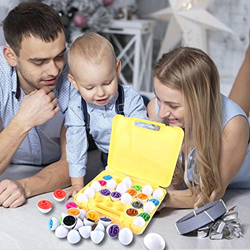 Huevos de Pascua con titular de huevos amarillos, huevos a juego, colores y formas, clasificador Montessori huevo juguete para niños huevos falsos, para Navidad, día de los niños/regalo de cumpleaños