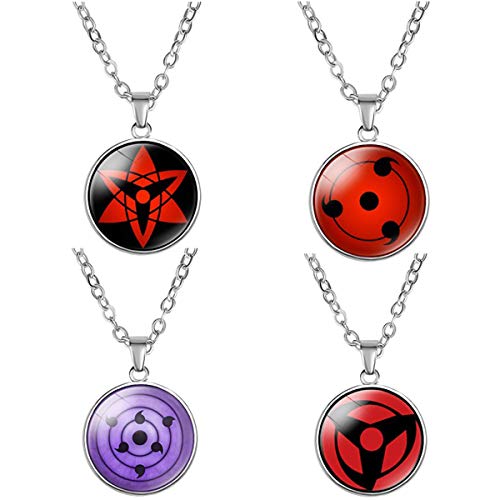 I3C Anime Colgante con Diseño de Sharingan,Accesorio Cosplay Collar de Aleación Unisex para Hombres, Mujeres y Fan de (4 Piezas)