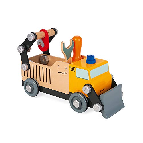 Janod - Camión de Construcción Brico'Kids de Madera - Juguete de Construcción - Desarrolla la Motricidad Fina y la Imaginación - Certificado FSC - A partir de 3 Años, J06470