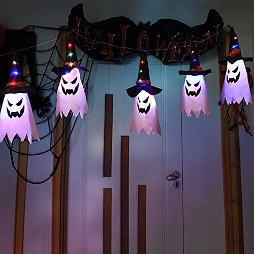 JHYFT Cuerda de Halloween DIRIGIÓ Luces, Decoraciones de Sombrero DIRIGIÓ Luz Intermitente Decoración de Halloween Colgando Fantasma Brillante iluminada para el Patio de Porche de árbol al Aire Libre