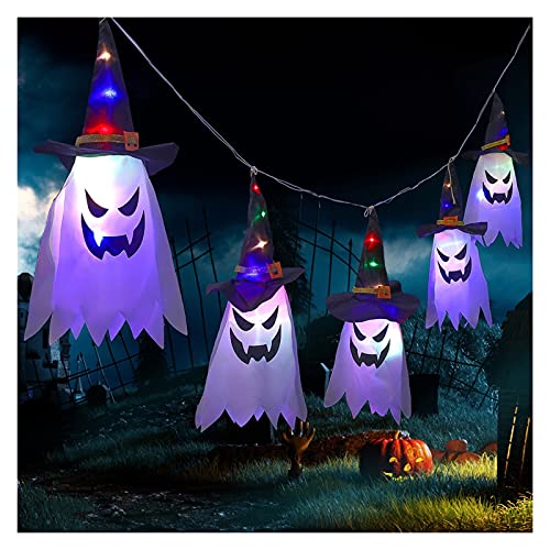JHYFT Cuerda de Halloween DIRIGIÓ Luces, Decoraciones de Sombrero DIRIGIÓ Luz Intermitente Decoración de Halloween Colgando Fantasma Brillante iluminada para el Patio de Porche de árbol al Aire Libre