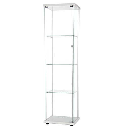 JINGJIN Vitrina de Modelado, Destacados en Cristal, Caja de Cristal, Tienda del gabinete 4 estantes de Vidrio para Figuras De Acción, Juguetes, Coleccionables 64"x 17" x 14.5",White