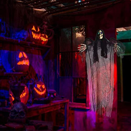 JOYIN Dos Decoraciones de Fantasmas Colgantes de 101 cm para Halloween, Parca Voladora y Pirata, Esqueleto con Ojos Intermitentes LED