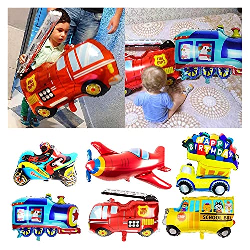 JSJJAWD Ballon Decoración de cumpleaños para niños Feliz cumpleaños Banner Cars Escuela Bus Train Fuego Truco Motocicleta Plano Globos Transporte (Color : Set)