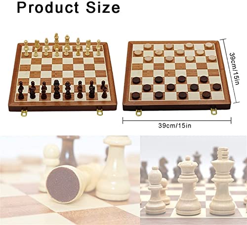 Juego de ajedrez magnético de Madera Plegable 2 en 1 para Adultos / Caja de Piezas de ajedrez, Piezas de ajedrez de 3 Pulgadas de Altura King / 2 Queen Extra Gratis / Juego de Tablero de dam