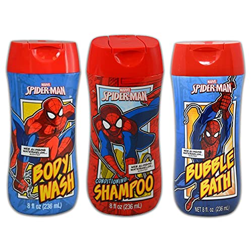 Juego de baño Marvel Spiderman Mega Bundle ~ 5 piezas Spiderman Bañera Champú, Gel de ducha, Pegatinas y mucho más