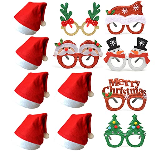 Juego de Fiesta de Navidad ​Traje,Juego de 6 gafas de Navidad y 6 gorros de Navidad, gafas divertidas, gafas de fiesta, decoración navideña.