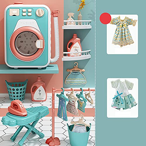 Juego de Lavadora y Secadora de Juguetes para NiñOs, Lavadora de Juguetes ElectróNica con Sonidos y Funciones Realistas, Adorno en Miniatura para NiñOs para Casa de MuñEcas(Color:Azul-Sencillo)