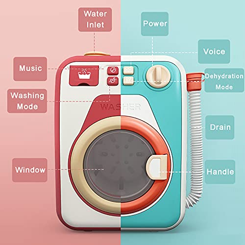 Juego de Lavadora y Secadora de Juguetes para NiñOs, Lavadora de Juguetes ElectróNica con Sonidos y Funciones Realistas, Adorno en Miniatura para NiñOs para Casa de MuñEcas(Color:Azul-Sencillo)