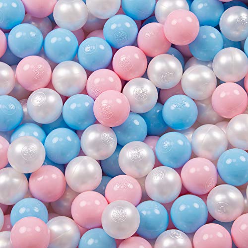 KiddyMoon 300 ∅ 6Cm Bolas Colores De Plástico para Piscina Certificadas para Niños, Azul Celeste/Rosa Claro/Perla